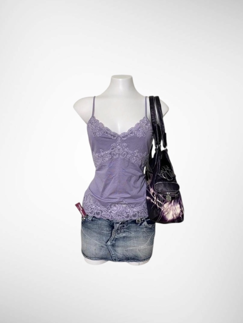Y2k WD·NY 70% Silk Blend Lilac Beaded Lace Cami Top